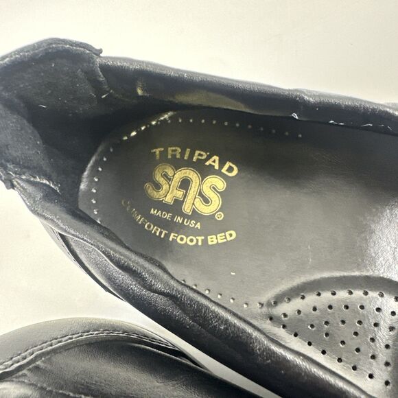 SAS Weave Slip On Loafer Black Leather Moc Toe Wedge Comfort Womens 8 W Wide - Picture 7 of 11